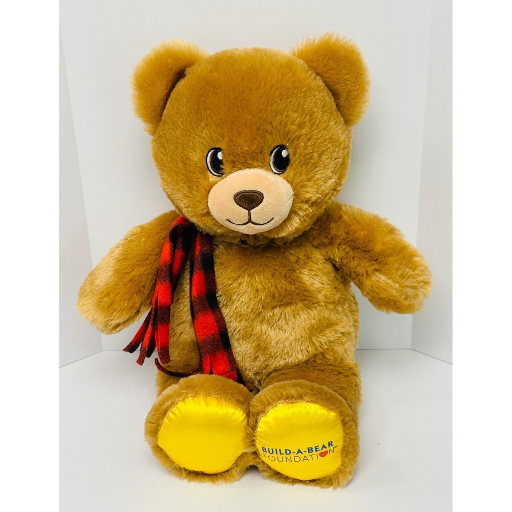 Build-A-Bear Foundation Brown Teddy‎ Bear 12" Plaid Scarf Yellow Paws Plush 2024